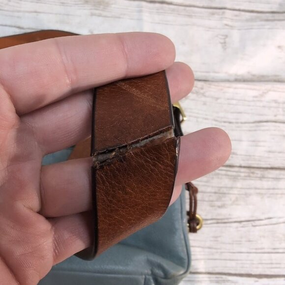 Fossil Leather Light Blue Seaglass Green Harper Crossbody Bag Large - Flawed - Picture 9 of 9